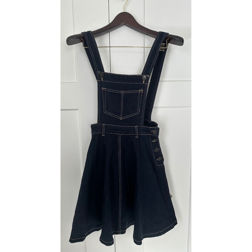 Hell Bunny Jeans Dakota Denim Pinafore Skater Dress Dark Wash XS